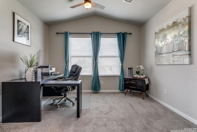 6838 Dashmoor Crk, San Antonio, TX 78244 - carpeted office space with ceiling fan and vaulted ceiling