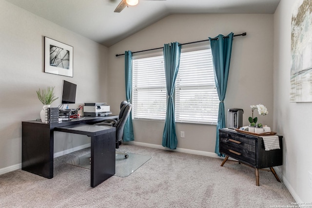 6838 Dashmoor Crk, San Antonio, TX 78244 - carpeted office space with a ceiling fan and vaulted ceiling