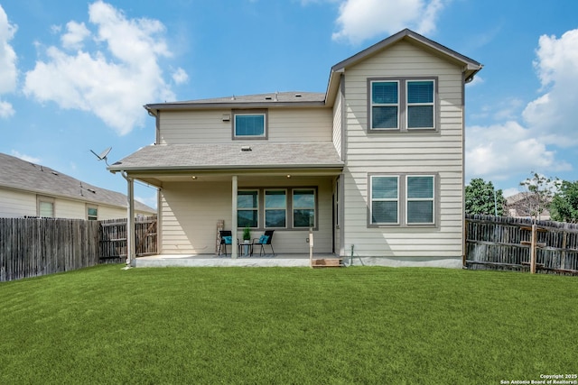 6838 Dashmoor Crk, San Antonio, TX 78244 - rear view of house with a patio, a fenced backyard, and roof with shingles