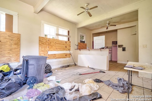 310 E Carson, San Antonio, TX 78208 - spare room with ceiling fan and beamed ceiling