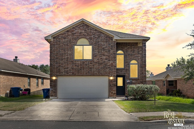 6027 Still Mdw, San Antonio, TX 78222 - view of front of property featuring a garage, brick siding, concrete driveway, and a front yard