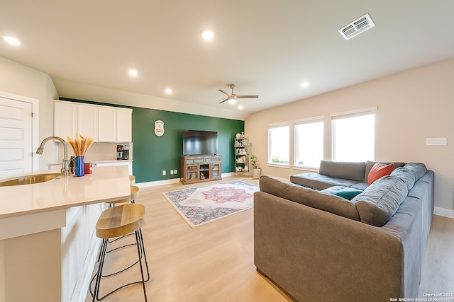 29070 Rock Cyn, Bulverde, TX 78163 - living room with light wood-style flooring, recessed lighting, and ceiling fan