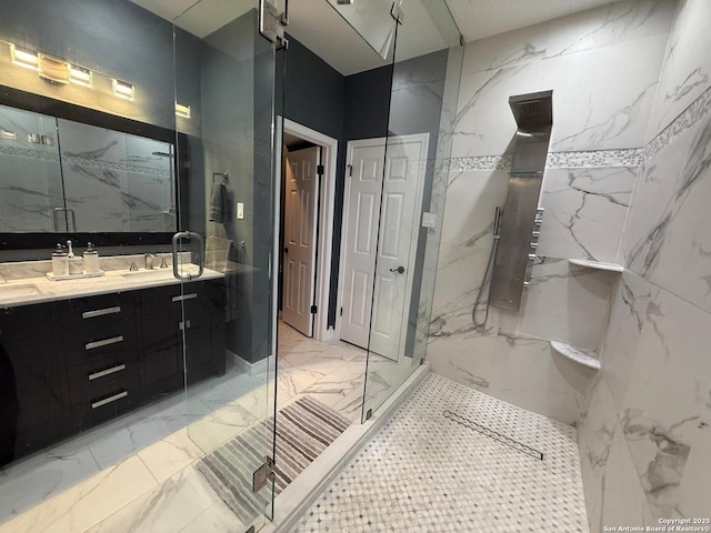 13011 Vidorra Vis, San Antonio, TX 78216 - full bathroom with marble finish flooring, a marble finish shower, and double vanity