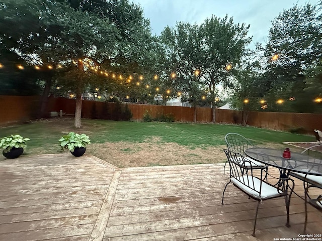 13011 Vidorra Vis, San Antonio, TX 78216 - wooden terrace featuring a fenced backyard and outdoor dining area