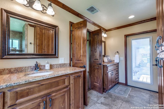 10615 Bar X Trl, San Antonio, TX 78023 - bathroom featuring vanity and crown molding