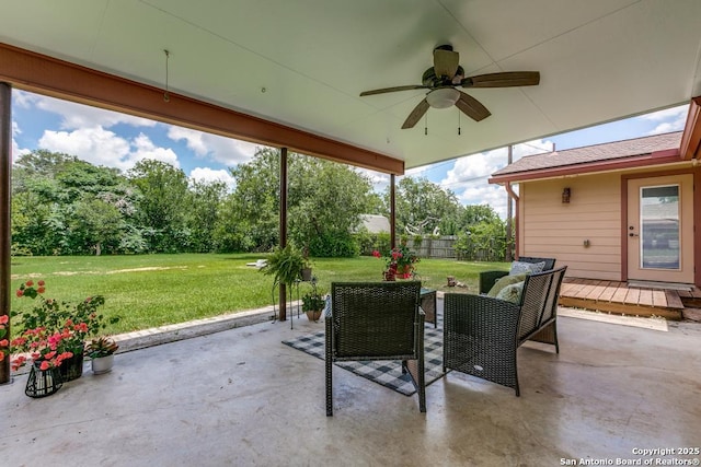 10615 Bar X Trl, San Antonio, TX 78023 - view of patio featuring ceiling fan and a wooden deck