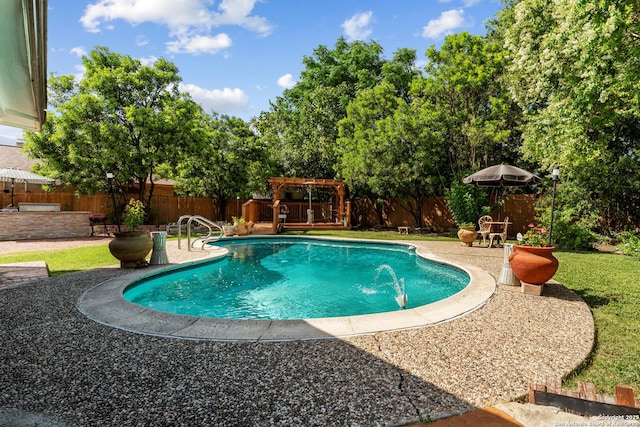 6033 Cammie, Leon Valley, TX 78238 - view of pool featuring a gazebo, a fenced backyard, and a patio area