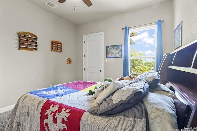 1117 Provence Pl, New Braunfels, TX 78132 - carpeted bedroom featuring baseboards and ceiling fan