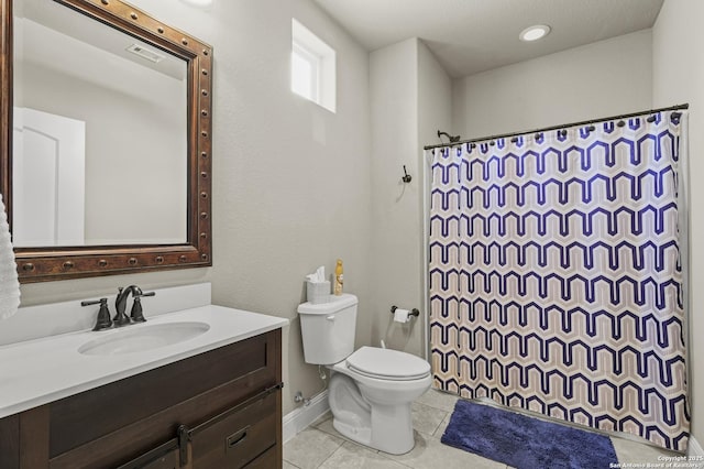 1117 Provence Pl, New Braunfels, TX 78132 - bathroom with vanity, tile patterned flooring, a shower with shower curtain, and recessed lighting