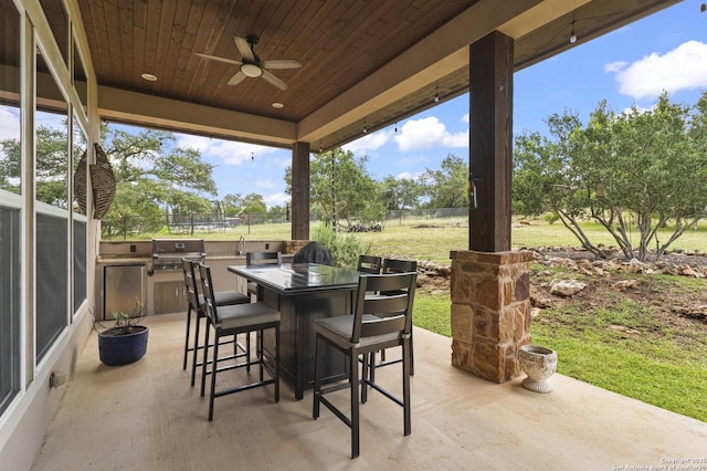 1117 Provence Pl, New Braunfels, TX 78132 - view of patio featuring an outdoor kitchen, exterior bar, and a ceiling fan