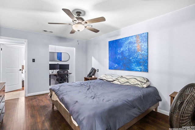 3702 Pipers Fld, San Antonio, TX 78251 - bedroom with wood finished floors, a ceiling fan, and an office area