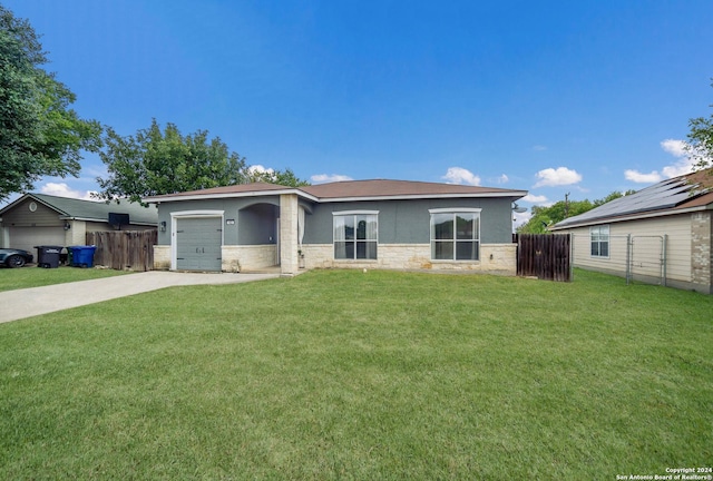 422 Regal View Dr, San Antonio, TX 78220 - ranch-style house with concrete driveway, an attached garage, and stone siding