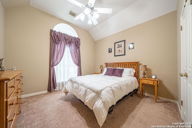 26304 Tiffnilee, San Antonio, TX 78255 - bedroom with lofted ceiling, light carpet, and a ceiling fan