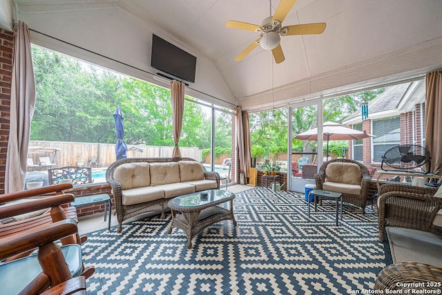 26304 Tiffnilee, San Antonio, TX 78255 - sunroom / solarium with ceiling fan, outdoor lounge area, and vaulted ceiling