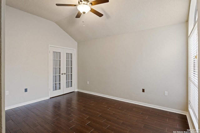 4242 Shady Tree Ln, San Antonio, TX 78247 - spare room with french doors, dark wood-type flooring, ceiling fan, and lofted ceiling
