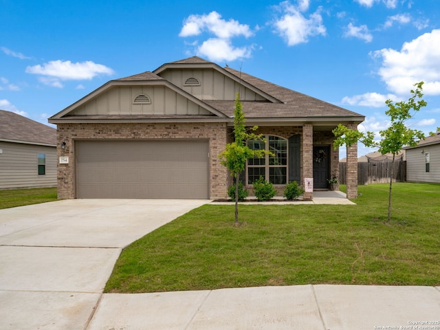 754 Farmers Dell, New Braunfels, TX 78130 - craftsman-style house with board and batten siding, driveway, brick siding, an attached garage, and a shingled roof