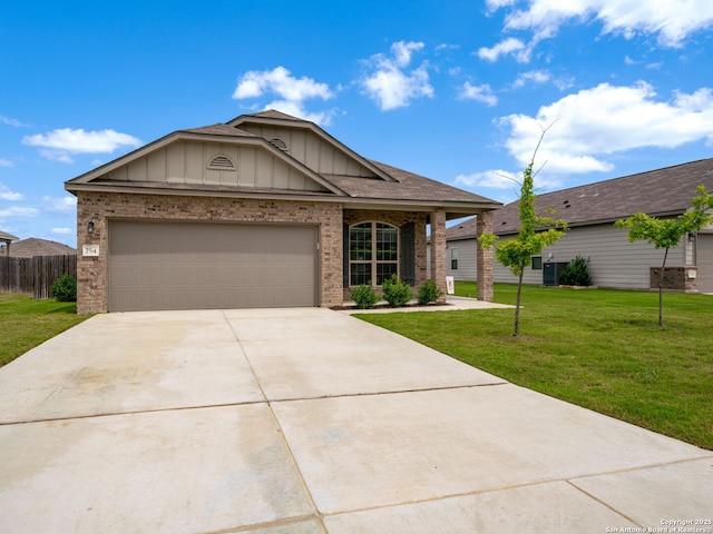 754 Farmers Dell, New Braunfels, TX 78130 - ranch-style house featuring board and batten siding, concrete driveway, a garage, and brick siding