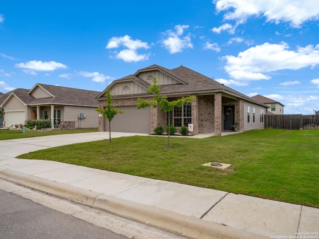 754 Farmers Dell, New Braunfels, TX 78130 - view of front of home featuring board and batten siding, an attached garage, concrete driveway, and brick siding