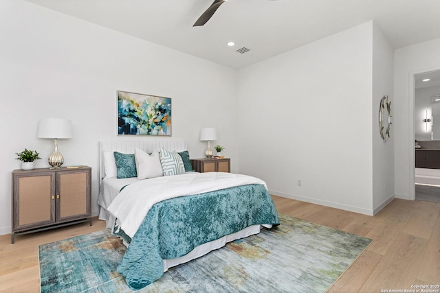 652 Annabelle, Bulverde, TX 78163 - bedroom with wood finished floors, recessed lighting, ceiling fan, and connected bathroom