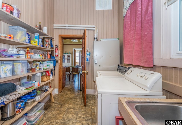 278 Bayview Dr, Stumpy Point, NC 27978 - laundry room featuring washer and clothes dryer and stone finish flooring