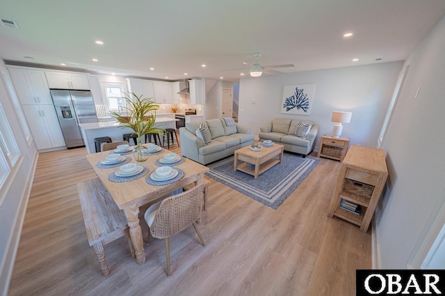 224 W Lost Colony Dr Lot 13, Nags Head, NC 27959 - living room featuring light wood finished floors, a ceiling fan, and recessed lighting