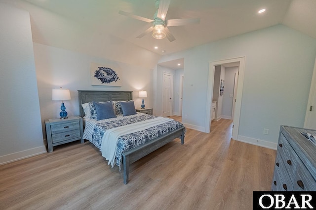 224 W Lost Colony Dr Lot 13, Nags Head, NC 27959 - bedroom featuring vaulted ceiling, light wood-style floors, recessed lighting, and ceiling fan