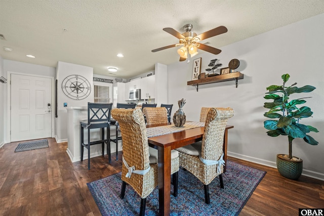 813 Pirates Way Unit 813, Manteo, NC 27954 - dining area with wood finished floors, baseboards, a ceiling fan, a textured ceiling, and recessed lighting