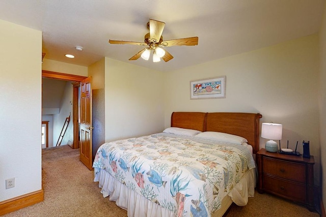 46065 Cape Point Way Lot 58, Buxton, NC 27920 - bedroom with light colored carpet, ceiling fan, and recessed lighting