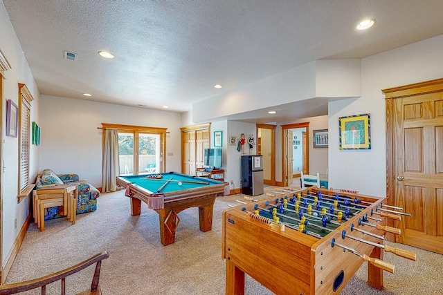 46065 Cape Point Way Lot 58, Buxton, NC 27920 - game room featuring light carpet, billiards, recessed lighting, baseboards, and a textured ceiling