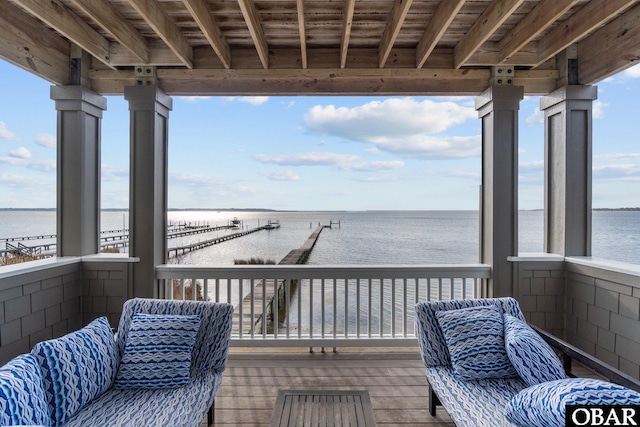 deck with a water view