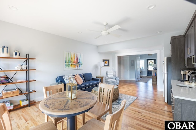 123 Skimmer Way Lot 48, Duck, NC 27949 - living room featuring light wood finished floors, a ceiling fan, and recessed lighting