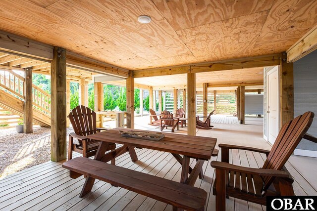 123 Skimmer Way Lot 48, Duck, NC 27949 - dining area featuring wood ceiling, hardwood / wood-style floors, and wooden walls
