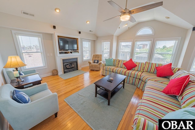 108 E Fresh Pond Dr Lot 24, Kill Devil Hills, NC 27948 - living room featuring plenty of natural light, wood finished floors, a ceiling fan, lofted ceiling, and recessed lighting