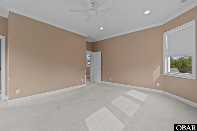 50336 Great Ridge Rd, Frisco, NC 27936 - empty room with baseboards, recessed lighting, light colored carpet, and crown molding