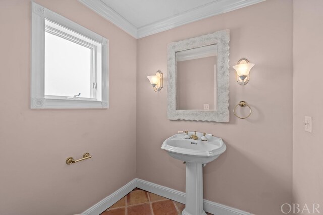 50336 Great Ridge Rd, Frisco, NC 27936 - bathroom featuring tile patterned floors, baseboards, and ornamental molding