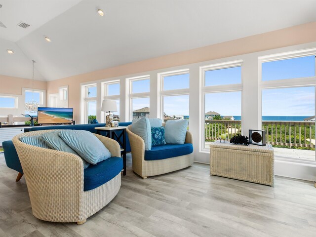 1556 Sandpiper Rd Lot # 33, Corolla, NC 27927 - living room featuring wood finished floors, high vaulted ceiling, visible vents, and recessed lighting