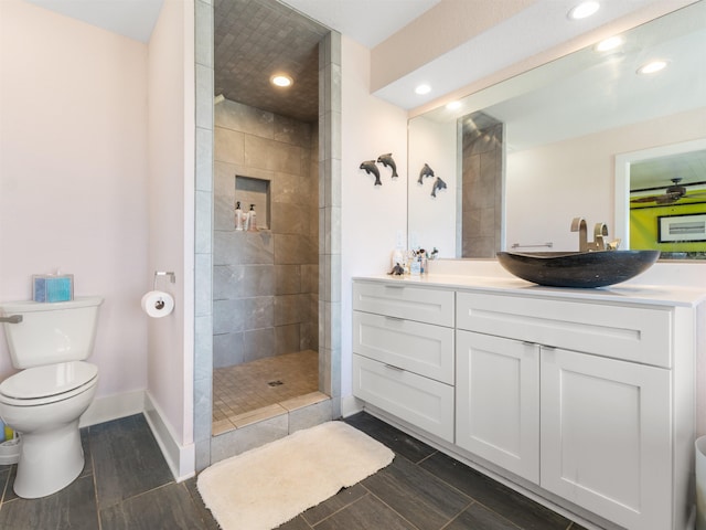 1556 Sandpiper Rd Lot # 33, Corolla, NC 27927 - bathroom featuring a walk in shower, recessed lighting, vanity, and toilet