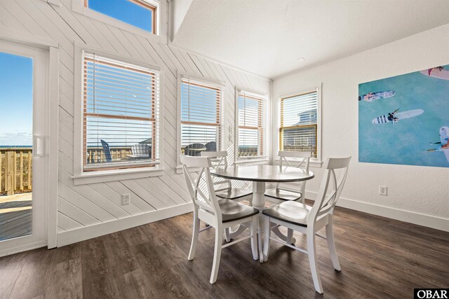 dining room featuring baseboards and dark wood-type flooring