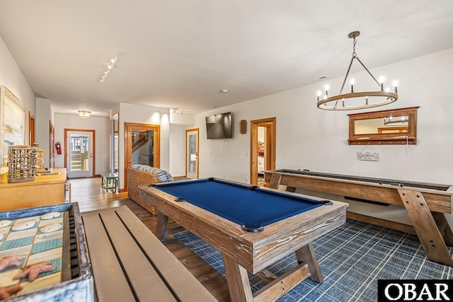 57236 Atlantic View Dr Lot 3, Hatteras, NC 27943 - rec room with a chandelier, billiards table, wood finished floors, and baseboards