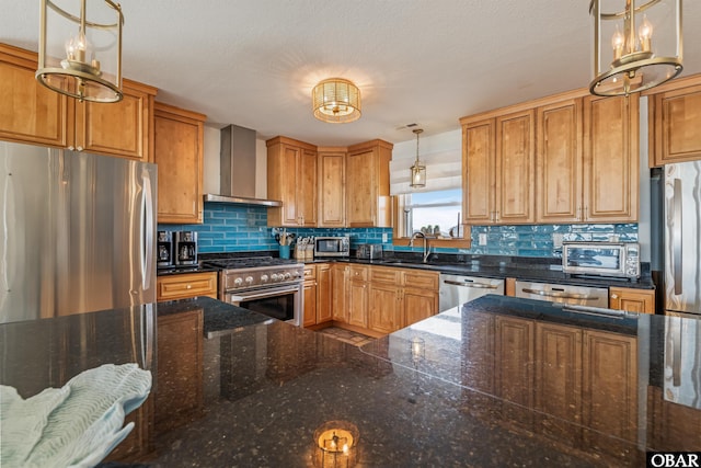 57236 Atlantic View Dr Lot 3, Hatteras, NC 27943 - kitchen with wall chimney exhaust hood, stainless steel appliances, a sink, and tasteful backsplash
