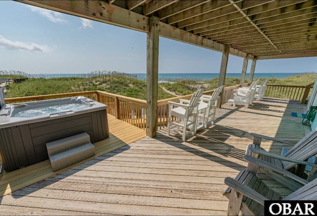 57236 Atlantic View Dr Lot 3, Hatteras, NC 27943 - wooden terrace with a water view and a hot tub