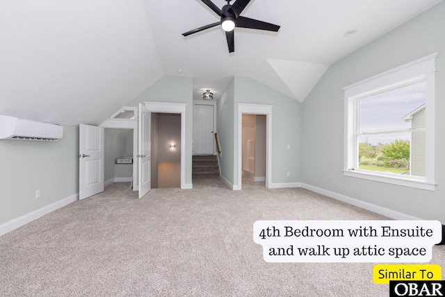 172 Charleston Dr Lot 163, Grandy, NC 27939 - unfurnished bedroom featuring a wall unit AC, lofted ceiling, and carpet flooring