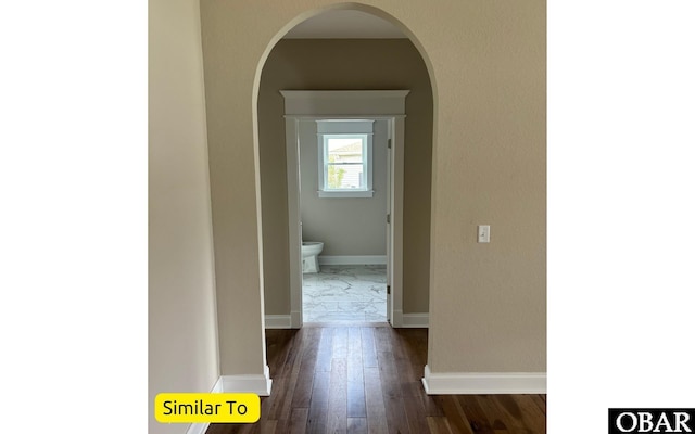 172 Charleston Dr Lot 163, Grandy, NC 27939 - corridor featuring arched walkways and dark wood finished floors