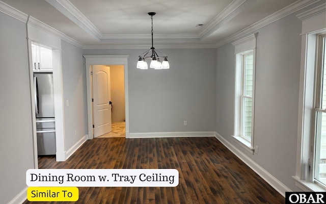 172 Charleston Dr Lot 163, Grandy, NC 27939 - unfurnished dining area with plenty of natural light, a chandelier, dark wood-style flooring, and ornamental molding
