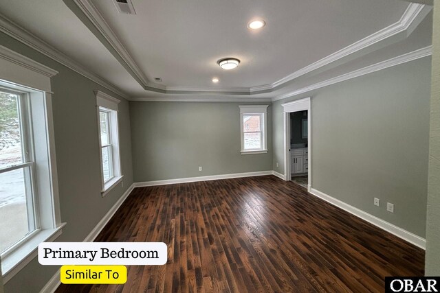 172 Charleston Dr Lot 163, Grandy, NC 27939 - bathroom featuring marble look tiles, a shower stall, double vanity, crown molding, and a raised ceiling