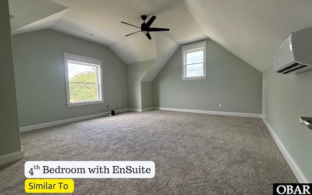 172 Charleston Dr Lot 163, Grandy, NC 27939 - bonus room featuring a wall unit AC, carpet, lofted ceiling, and a ceiling fan