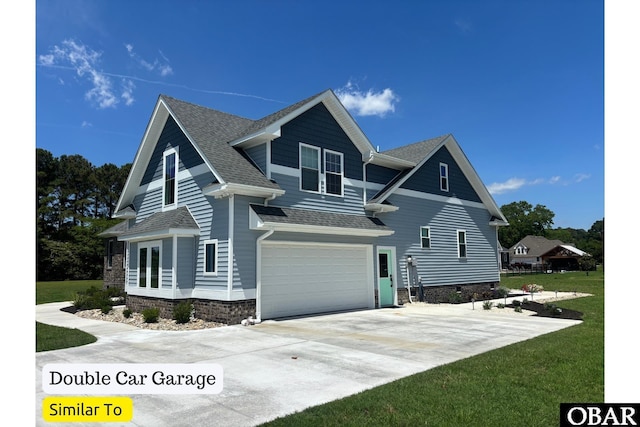 172 Charleston Dr Lot 163, Grandy, NC 27939 - view of property exterior featuring roof with shingles, driveway, a garage, and a lawn