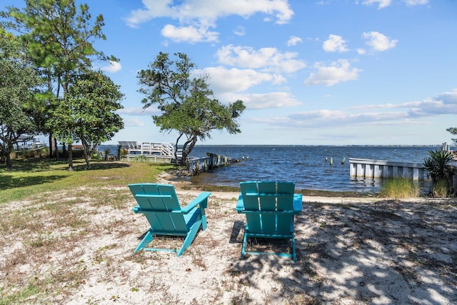 dock area with a water view