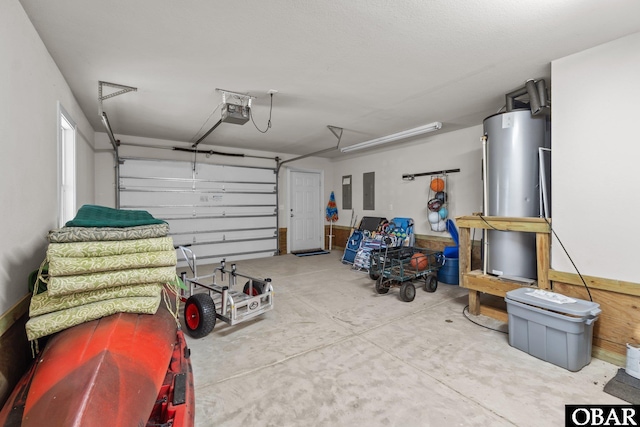 garage featuring a garage door opener and gas water heater