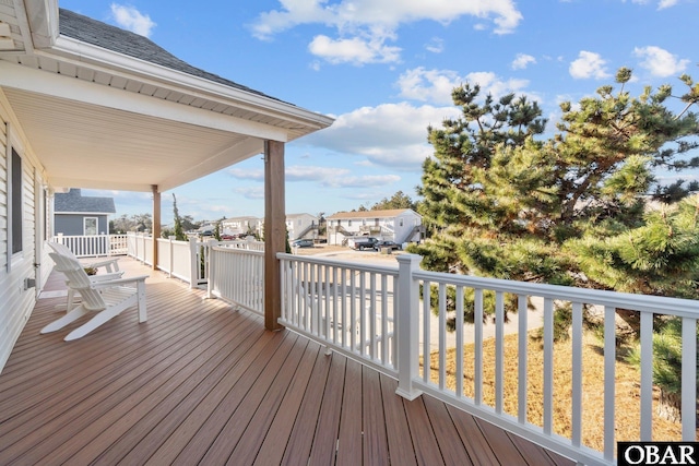 deck with a residential view